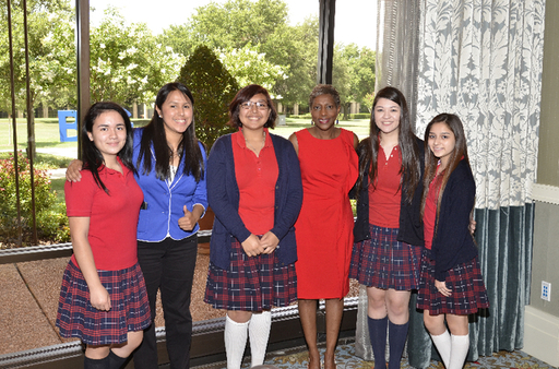 Students from Irma Rangel with principal Vivian Ta